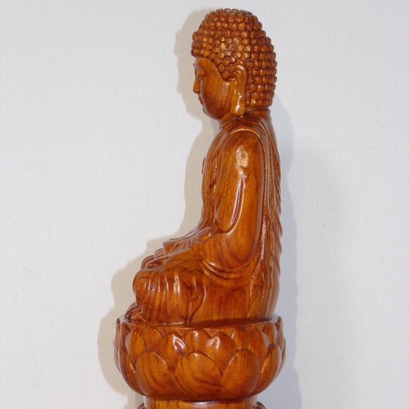 SHAKYAMUNI BUDDHA STATUE Solid Wood Rosewood Carving Meditation Home Altar NEW - Picture 7 of 14